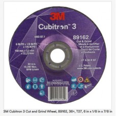3M™ Cubitron™ 3 Cut and Grind Wheel, 89162, 36+, T27, 6 in x 1/8 in x 7/8 in (150 x 3.2 x 22.23 mm), ANSI, 10/Pack, 20 ea/Case, cost per wheel, AB13586