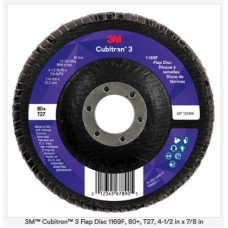 3M™ Cubitron™ 3 Flap Disc 1169F, 80+, T27-Flat, 4-1/2 in x 7/8 in (114.3 mm x 22.23 mm), 10 ea/Case, cost per disc