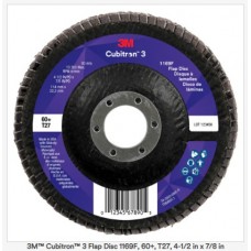 3M™ Cubitron™ 3 Flap Disc 1169F, 60+, T27-Flat, 4-1/2 in x 7/8 in (114.3 mm x 22.23 mm), 10 ea/Case, cost per disc