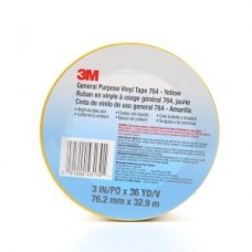 3M GENERAL PURPOSE VINYL TAPE 764 YELLOW,  3 IN X 36 YD 5.0 MIL,  12 PER CASE BULK,  COST PER ROLL