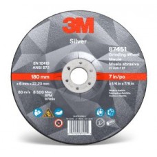 3M™ Silver Depressed Centre Grinding Wheel,  87451,  T27,  7 in x 1/4 in x 7/8 in,  cost per wheel,  20 wheels per case