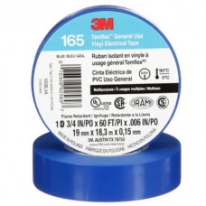 3M™ Temflex™ General Use Vinyl Electrical Tape 165, Blue, 3/4 in x 60 ft (19 mm x 18 m), 6 mil (0.15 mm), 100 Rolls/Case, 10 rolls per box, cost per roll