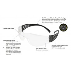 3M™ SecureFit™ Protective Eyewear 100 Series SF101AS-BLK,  Black Temples,  Clear Anti-Scratch Lens,  20 pairs/Case,  cost per pair