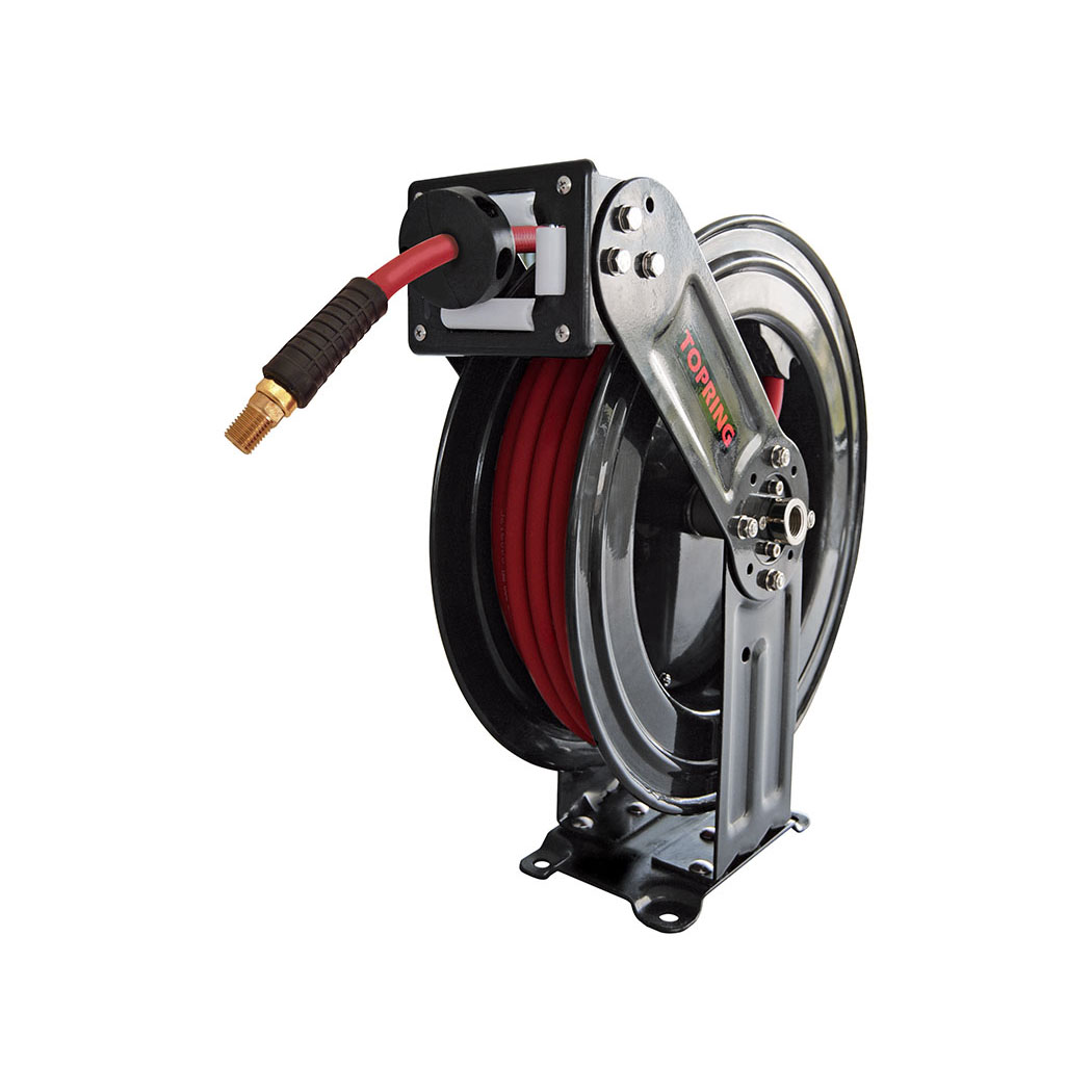 TOPREEL Heavy Duty Reel with Rubber Airflex Hose, 3/8 I.D.x 33ft - 1/4 (M) NPT, 79.503 with guard bend restrictor